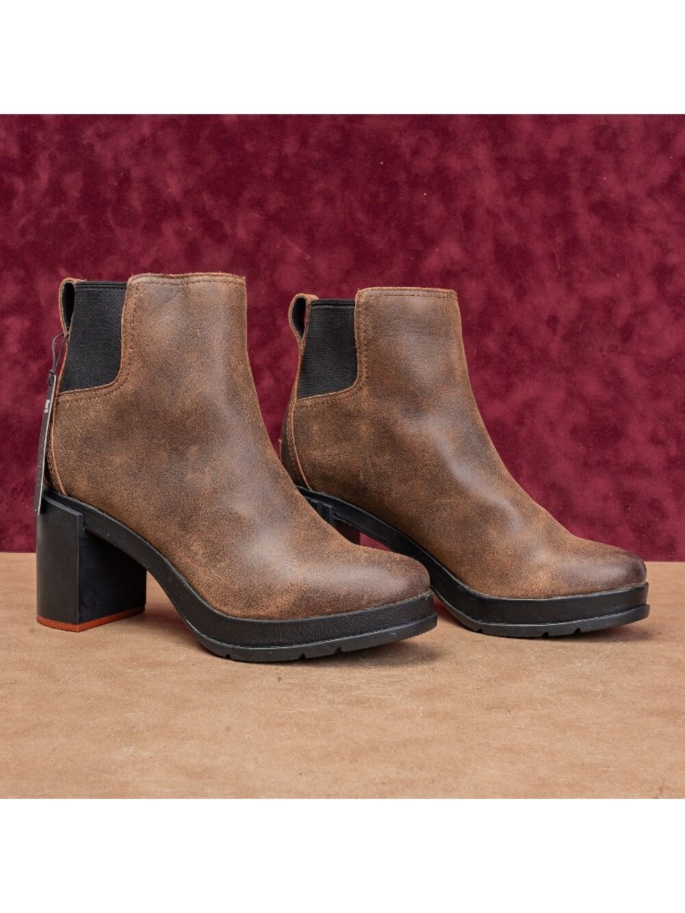 Sorel Wmn Blake Distressed SlipBrown Leather Stacked Heel Chelsea Boots sz 10